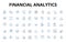 Financial analytics linear icons set. Revenue, Profitability, Forecasting, Budgeting, Optimization, Analysis, Risk