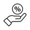 Financial benefit percentage on hand icon