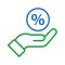 Financial benefit percentage on hand icon