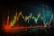 Financial chart displays trading profits, losses, and stock markets upward trend