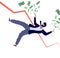 Financial crisis concept. Businessman falling down with financial chart and losing money. Bankruptcy and recession