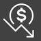 Financial crisis icon. Dollar coin with down arrow pictogram. Modern, lined vector clipart of decreasing market stock.