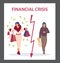 Financial crisis, social imbalance, inequality in flat vector illustration