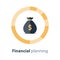 Financial diversification, budget plan, circle diagram, money bag, savings account, vector icon