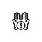 Financial, dollar, money, volunteer, humanitarian, charity, giving Outline Icon, Logo, and illustration