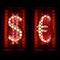 Financial dollar signs and the euro. Nixie tube indicator