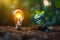 Financial ecology Light bulb, globe, and small tree symbolize business energy