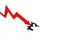 Financial economic decline and decline arrow, pound symbol, financial bankruptcy and career failure