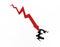 Financial economic decline and decline arrow, pound symbol, financial bankruptcy and career failure
