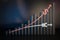 Financial economy stock market statistics chart with arrows, accumulation of wealth,renminbi and dollar