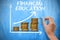 Financial education concept with piles of money and exponential growth chart on chalkboard