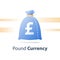 Financial fund, money sack, pound currency bag, fast loan, easy cash