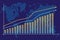 Financial growth chart with trend line graph. World map with bar chart. Growth bar chart of global economic.