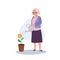 Financial Growth and Contentment. Happy Senior Citizen Watering Money Plant. Flt vector cartoon illustration