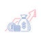 Financial growth, investment strategy plan, fund rising campaign, arrows and coin, vector mono line icon
