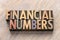 Financial numbers in letterpress wood type