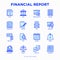Financial report thin line icons set: bank, financial analytics, calculate, signature, email, presentation, bank check, audit,