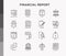 Financial report thin line icons set: bank, financial analytics, calculate, signature, email, presentation, bank check, audit,