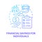 Financial savings for individuals blue gradient concept icon