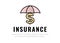 Financial services. Logo insurance. Emblem umbrella with a dollar sign on the handle, inscription insurance