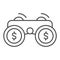 Financial solutions binoculars thin line icon, business strategy concept, Investment decisions sign on white background