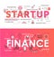 Financial startup word abstract thin line vector illustration set with starting business project, new research idea