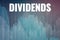 Financial term Dividends on blue and red finance background from graphs, charts. Trend Up and Down. 3D render