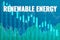 Financial term Renewable Energy on blue finance background from graphs, charts. Trend Up and Down, Flat. 3D render