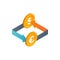 Financial transactions, currency exchange, money conversion vector icon. Isolated Isometric usd and eur coins with colored arrows