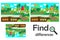 Find 10 differences, game for children, farm animals and garden cartoon, education game for kids, preschool worksheet activity,