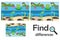 Find 10 differences, game for children, pond with frog cartoon, education game for kids, preschool worksheet activity, task for