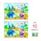 Find 10 differences. Illustration of family working in spring garden. Logic puzzle game for children and adults. Page for kids