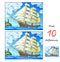 Find 10 differences. Illustration of a seascape with sailboat. Logic puzzle game for children and adults. Educational page for