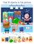 Find 10 hidden objects. Educational game for children. Cartoon characters in market. Vector color illustration. Cute boy