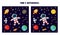 Find 5 differences between pictures. Space themed worksheet for kids.