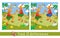 Find 6 differences. Puzzle game for children. Cute kangaroos playing volleyball. Sports for children. Vector cartoon