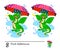 Find 8 differences. Illustration of cute dragon holding umbrella. Logic puzzle game for children and adults. Brain teaser book for