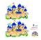 Find 8 differences. Illustration of knight medieval castle. Logic puzzle game for children and adults. Page for kids brain teaser