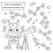 Find a constellation whose sum of numbers is 20. Puzzle Game. Coloring Page Outline Of Cartoon alien with telescope. Space.