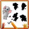 Find the correct shadow. Cartoon funny baby elephant standing. Education Game for Children