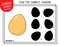 Find the correct shadow the Easter Egg. Task with answer. Cute cartoon gold Egg. Learning matching game. Logic Game for Kids.