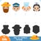 Find the correct shadow, education game for children, Set of cute cartoon professional faces