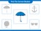 Find the correct shadow. Find and match the correct shadow of Umbrella. Educational children game, printable worksheet, vector