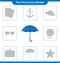 Find the correct shadow. Find and match the correct shadow of Umbrella. Educational children game, printable worksheet, vector