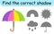 Find the correct shadow. Kids game. Educational matching game for children. Weather theme