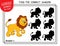 Find the correct shadow Lion. Task with answer. Cute cartoon Lion. Learning matching game for child with fun animal. Logic Games