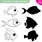 Find the correct shadow. Marine collection. Three beautiful fish. Educational game for children