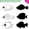 Find the correct shadow. Marine collection. Three cute fish. Educational game for children
