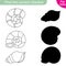 Find the correct shadow. Marine collection. Three different seashells. Educational game