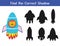 Find the correct shadow matching game with cute lion in a rocket. Space activity page for kids